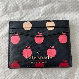 Kate Spade Navy Card Holder with Red and Tan Apples